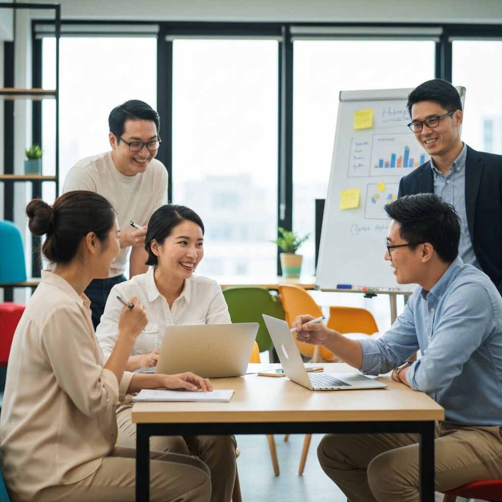 Diverse team collaborating in a modern Hong Kong workspace